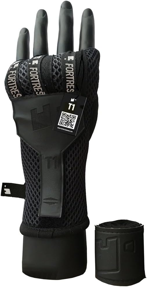 Fortress Boxing Boxing Hand Wraps - Shockproof Wrist Support with Hook & Loop & 1m Default Compression Wrap - Quick Hand Wraps Boxing, Muay Thai, Kickboxing & MMA Gloves - T1 Boxing Wraps
