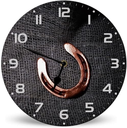 Horienteeon Good Luck Horseshoe Living Room Clocks Wall Battery Operated - 25cm Unique/Funny Rustic Western Gift Wall Clock for Living Room, Kitchen, Bathroom, Bedroom, Office or School