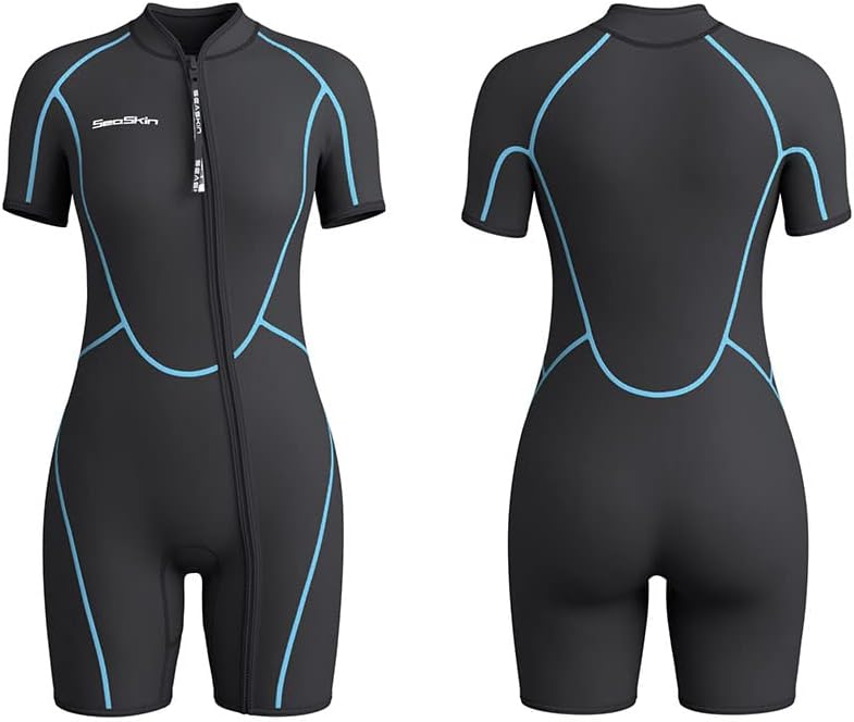 Seaskin Mens 3mm Shorty Wetsuit Womens, Full Body Diving Suit Front Zip Wetsuit for Diving Snorkeling Kayaking Swimming