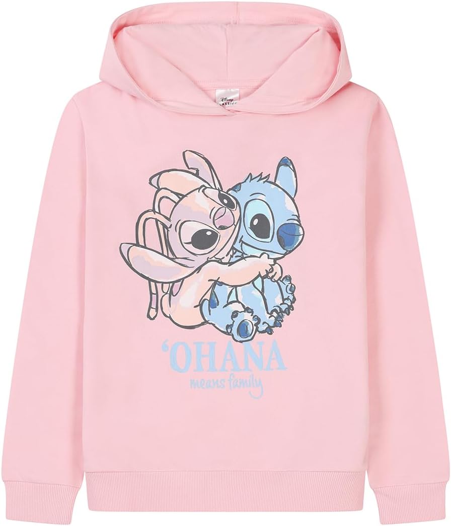 Disney Girls Lilo and Stitch Pink Hoodie Stitch and Angel Kids Hoody