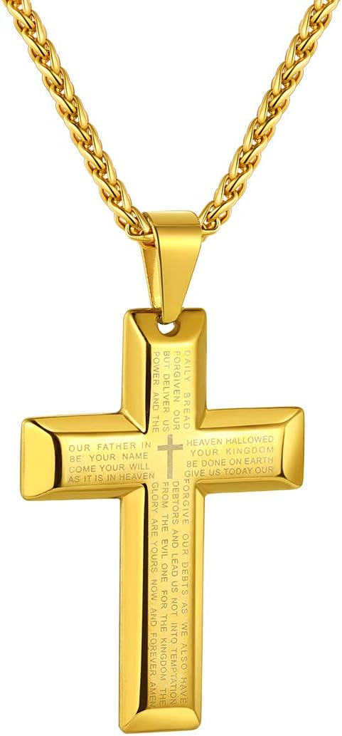 FindChic Cross Pendant Necklace for Men, Stainless Steel Religious Jewellery Cross Chains