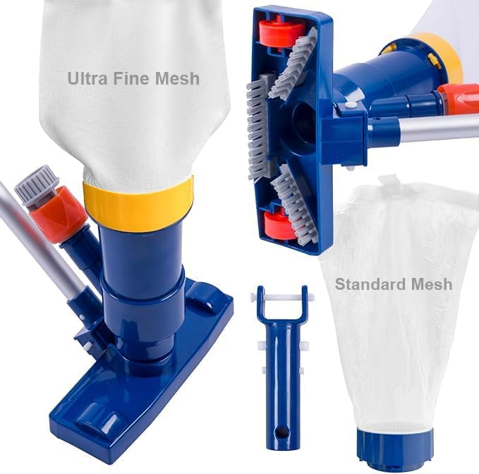 POOLAZA Manual Pool Vacuum for Above Ground Pool(2025 Upgrade) with Fine Mesh Bag& 56" Pole, Handheld Pool Vacuum Jet Underwater Cleaner, Spa Pool Vacuum Cleaner Attach to Garden Hose
