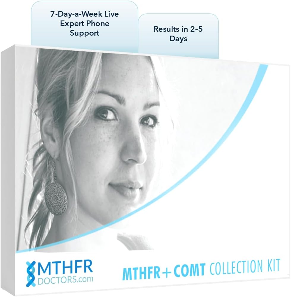 MTHFR+COMT Methylation Genes Test Kit. 1-on-1 Live Expert Support by Phone 7 Days A Week. Includes C677T, A1298C & V158M Variants for Methylation and Wellness Analysis. Results in 2-5 Days. Ages 0+