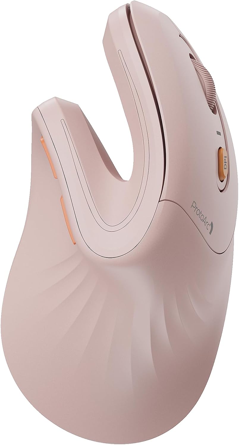 ProtoArc EM11 NL Wireless Ergonomic Vertical Mouse, Rechargeable, Pink