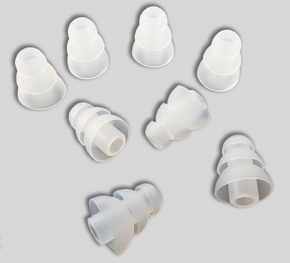 Xcessor Triple Flange Conical Replacement Silicone Earbuds 4 Pairs (Set of 8 Pieces). Compatible With Most In Ear Headphone Brands. Size: SMALL. Transparent