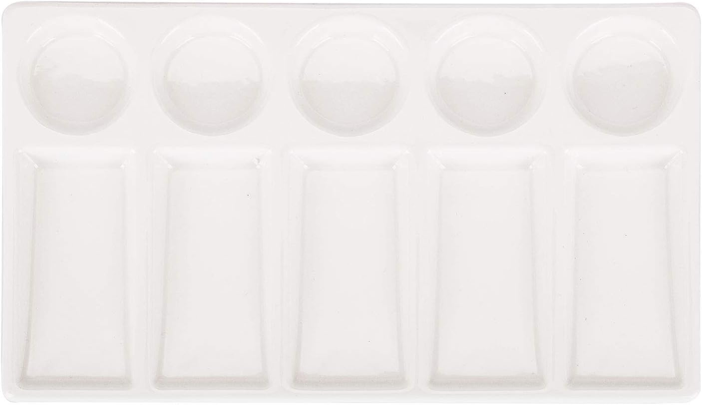 VanEnjoy 10 Wells White Rectangle Ceramic Artist Paint Palette,Porcelain Watercolor Palette,Ceramic Mixing Tray for Watercolor Gouache Painting, 7.6 inch