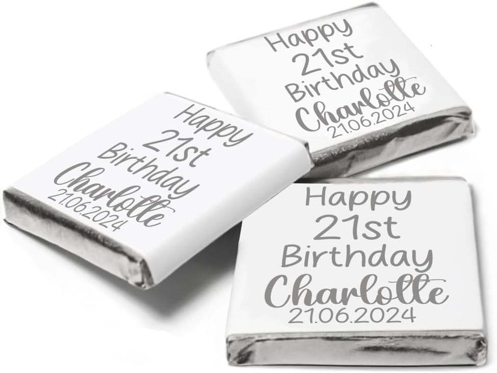 Personalised Written Chocolate Neapolitan Squares Wedding Party Favour Birthday Gift Anniversary Baby Shower Christmas Easter Halloween Valentine Eid Diwali Custom Own Design (10, Silver Foil)