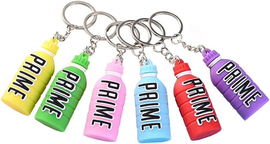 6 pcs Prime Drink Bottle Keychains Multi-colors Drink Bottle Keyrings Car Key Rings Holder Women Girls Purse Bag Charms Gift for Men and Women