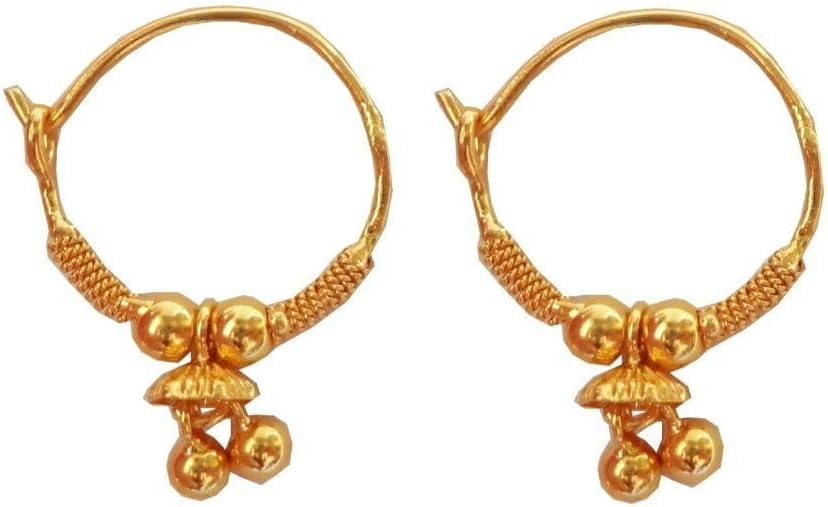22K/18K Real Certified Fine Yellow Gold Plane Beads Hoop Earrings