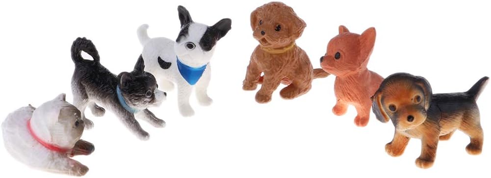 CUTICATE 6 Pieces Pet Puppy Dog Model Animal Figures, 1:12 Scale Dollhouse Miniatures Ornament
