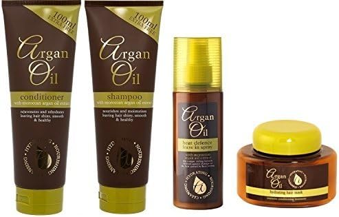 Bundle - 4 Items - Argan Oil Set - Shampoo, Conditioner, Leave In Heat Defence Spray & Hydrating Hair Mask - For All Hair Types
