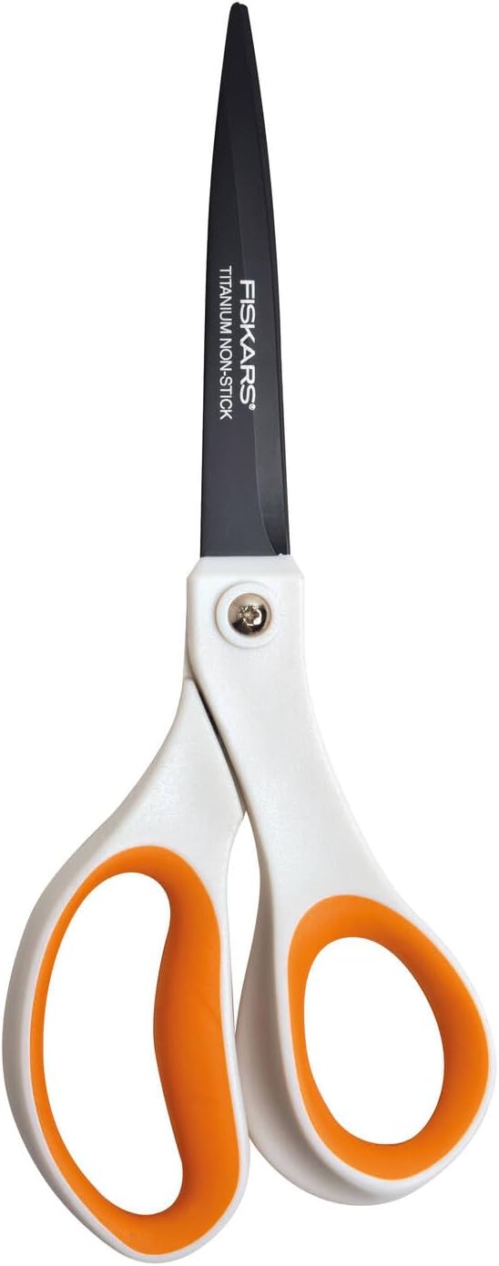 Fiskars Titanium Non-Stick Universal Purpose, Length: 21 cm, Titanium Coating/Stainless Steel Blade/Plastic Handles, White/Orange, 1004721