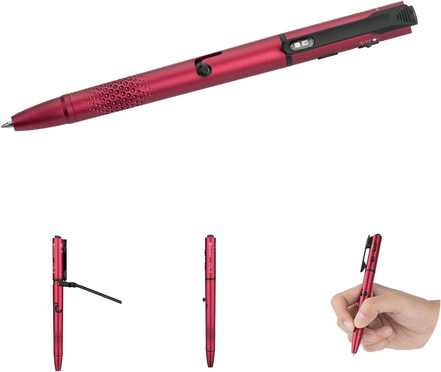 OLIGHT O'Pen 3 Pen Light, USB-C Rechargeable EDC Flashlight, Wine Red