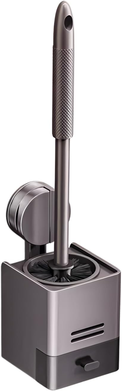 Toilet Brush and Holder Set,Suction Cups Wall Mounted Toilet Bowl Brush with Hideaway Caddy,Compact Toilet Cleaner Brush Built-in Drip Tray for Bathroom Deep Cleaning,RV Bathroom Accessories (1 Pack)
