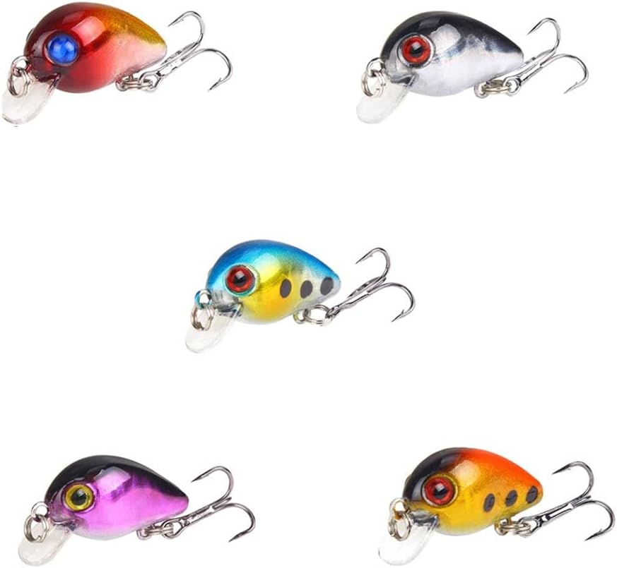 Voarge 5Pcs 3cm Fishing Lures Set, Mini Tiny Small Light Shallow Dive Trout Perch Lures, Single Hook Spinner Baits for Fishing Lovers