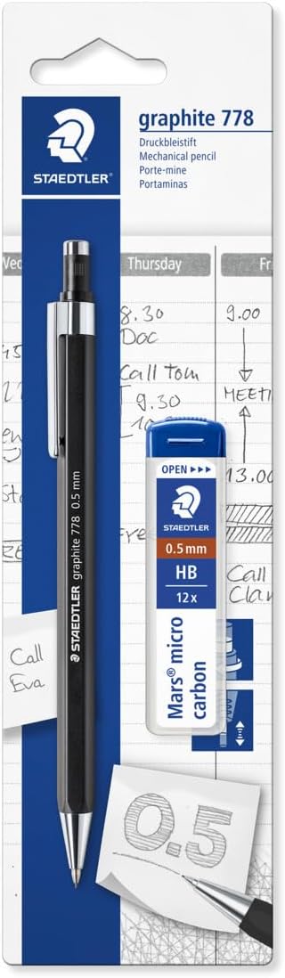STAEDTLER 7785ABK25D Graphite Mechanical Pencil 778 0.5mm Pack of 1 + Refill Leads