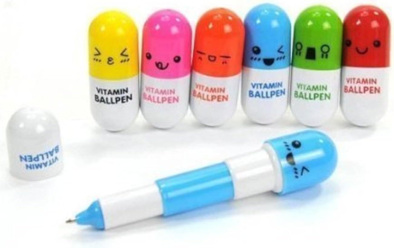 24pcs Vitamin pill Ballpoint Pen, Novelty Retractable Gift Ball pen with Smiling Face Cute Cartoon Emotion