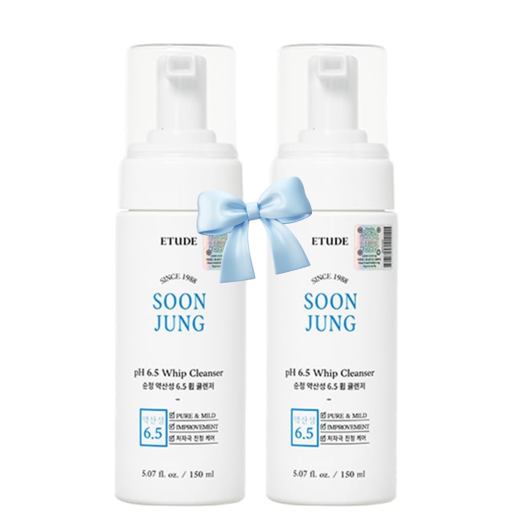 ETUDE SoonJung pH 6.5 Whip Cleanser Duo Set| Mild Micro Foaming Face Wash for Sensitive Skin, Panthenol, Madecassoside for Soothing, Barrier Repair, Vegan Certified, Non-comedogenic, 10.14 Fl Oz