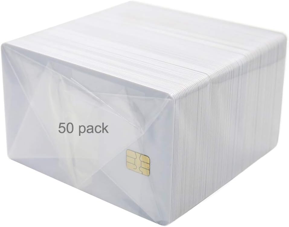 50 Pack SLE4442 Chip Cards - Blank Smart Intelligent Contact IC Card, ISO 7816 for Hotel Key/Access Control System