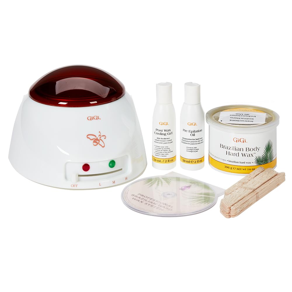 Gigi Brazilian Waxing Kit for Women - Hair Removal Wax Kit with Wax Warmer, Hard Wax, Pre & Post Wax Care, & Applicator Sticks - Ideal for Bikini & Intimate Areas