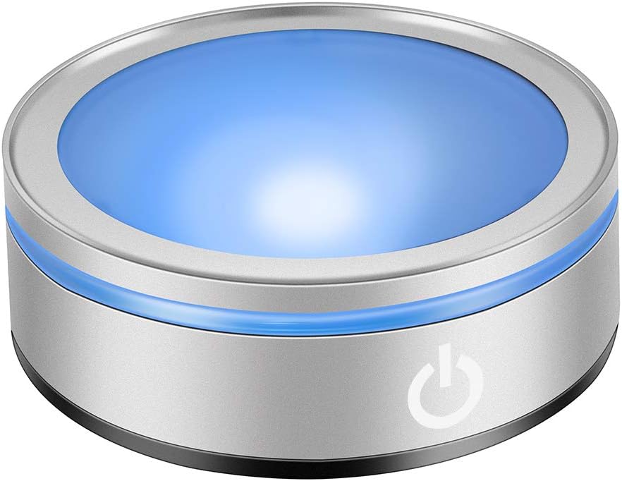 IFOLAINA LED Light Base Lighted Display Stand for Crystal 3D Photo Glass Art Tumbler RGB Multicolor Lighting Round Pedestal USB Battery Operated - Flat