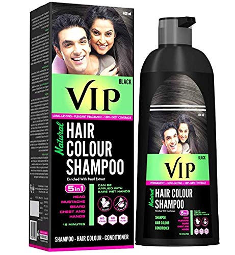 5 in 1 Hair Color Shampoo (400ml Bottle + 2 Sachets) (black) For Hairs, Mustache, Beard, Chest & hands, Ammonia Free Instant Hair Colour Can be Applied with Bare Wet hands