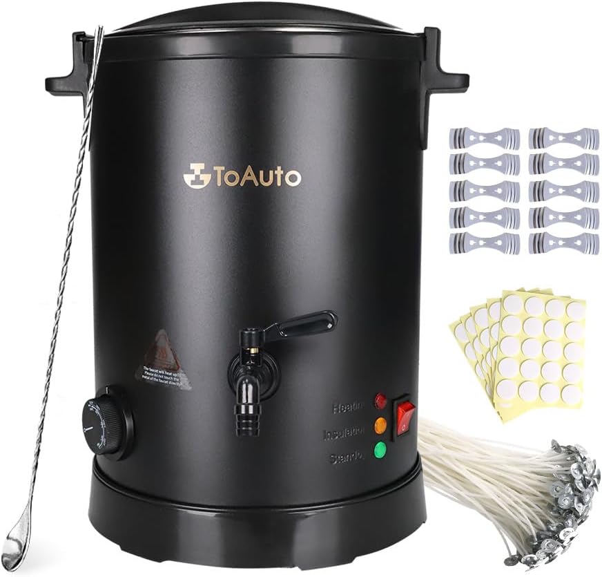 TOAUTO 16Lbs Large Wax Melter for Candle Making, Electric Wax Melting Container Holds 16Lbs Melted Wax with Heating Core Spout & Bottom Design for Commercial Candle Business