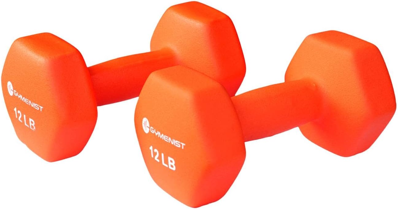 FQQF GYMENIST Pair of Dumbbells Set of 2 Soft Non Slip Grip Dumbbells Pair Covered with Neoprene (12 LB) (G306-12)