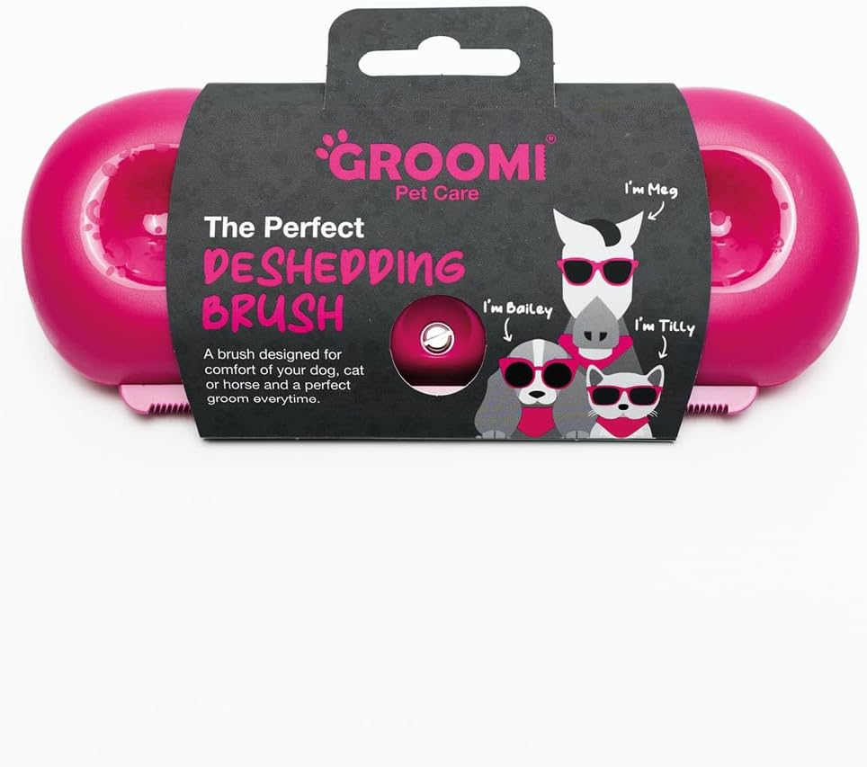Groomi Deshedding & Grooming Brush for Dogs, Cats, Horses & Rabbits - Gentle & Effective Pet Grooming Tool, Wide Shallow Comb, Smooth Groomer for Cats, Dogs and Horses, Grooming Comb - Pink