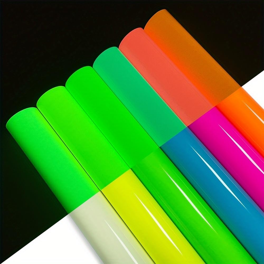 Fluorescent Glow in Dark HTV,12'' x 12''-6 Sheets HTV Heat Transfer Vinyl for Cricut Machine, Luminous Heat Transfer Lettering Film Glow in The Dark Heat Transfer Vinyl for T Shirts Pillows