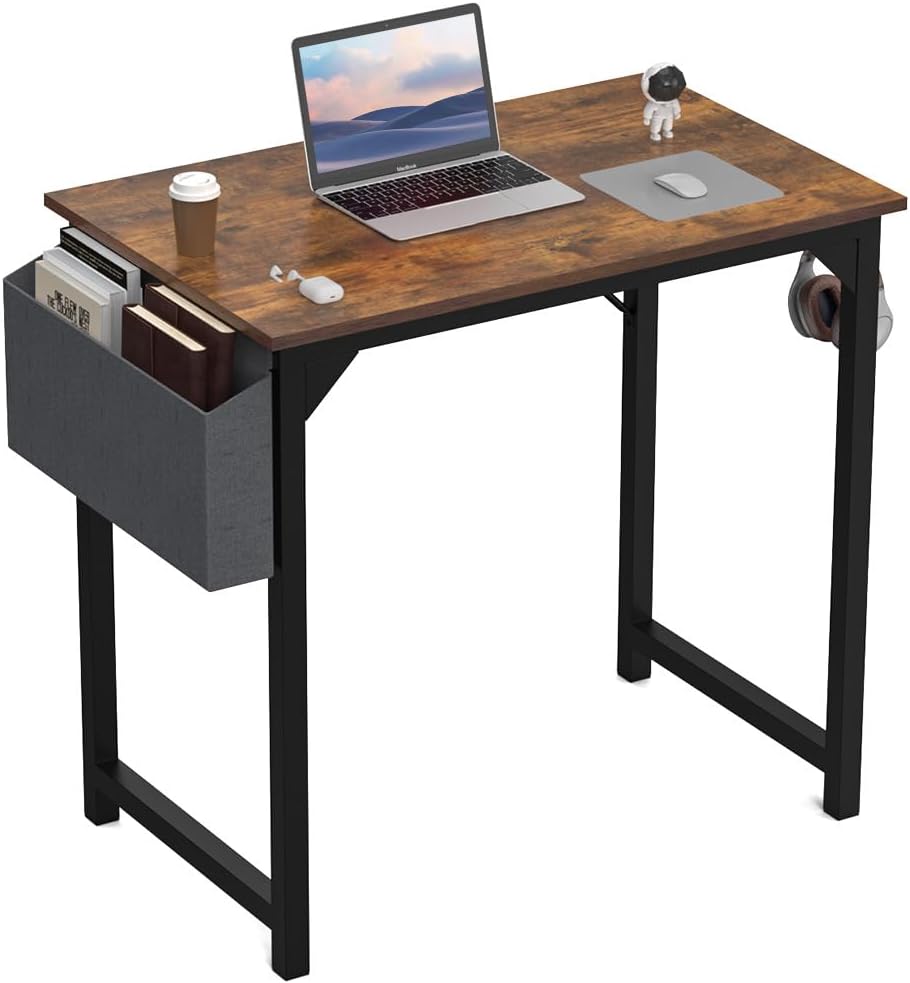 DUMOS 32 Inch Office Small Computer Desk Modern Simple Style Writing Study Work Table for Home Bedroom - Wood Brown