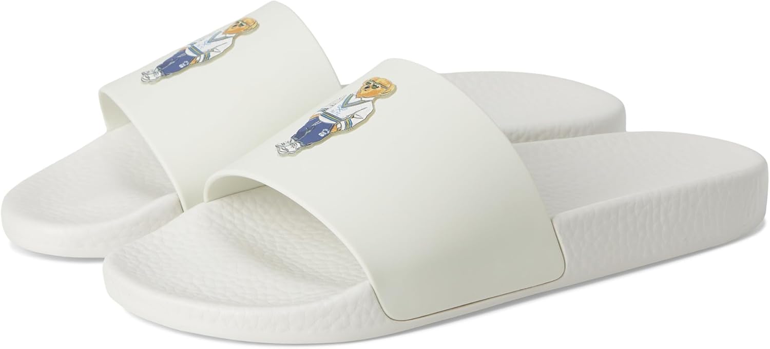 POLO RALPH LAUREN, Men's, Polo Bear Slide, Heritage Bear - Deckwash White, 12, Medium
