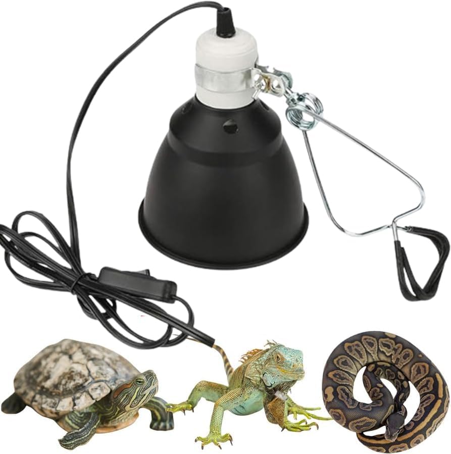 200W Reptile Heat Lamp Holder Set,Lampshade,Clip,and BS Plug for E27 UVA/UVB Bulbs,Ideal Fixture for Tortoise,Lizard,Snake,Spider,Chick Pets in Terrariums