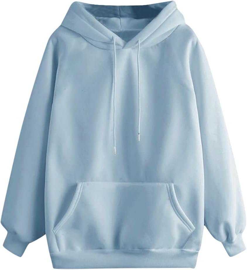 Angxiwan Oversized Hoodies for Women UK Clearance Casual Loose Fit Long Sleeve Sweatshirts with Pockets Plus Size Solid Color Drawstring Hooded Pullover Tops