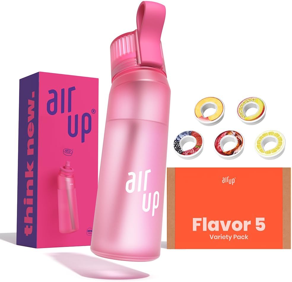 Official water bottle (22oz) Hot Pink + Flavor Fiesta pods 5x | Water bottle with straw | Flavored water bottle for gym zero sugar