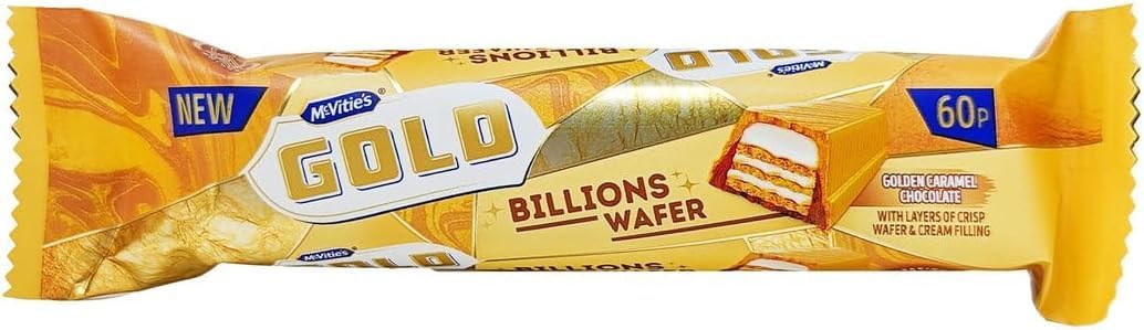 Gold Billions Wafer 39.5g Bar Tasty Treat Delicious Perfect For Sharing With Friends And Family (Pack Of 48)