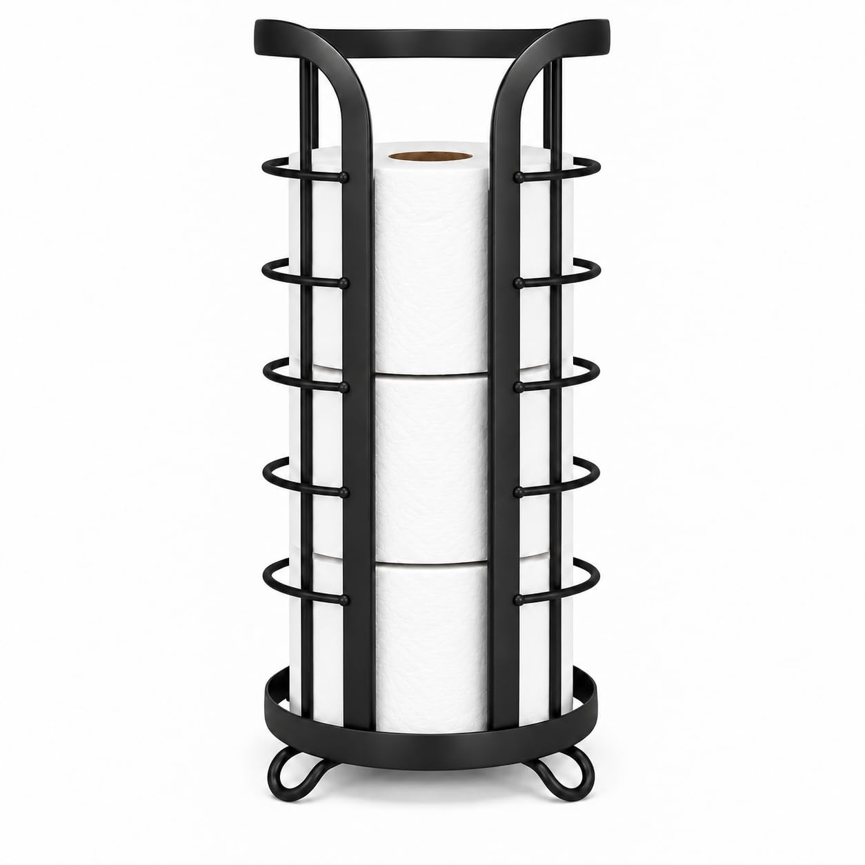 BROOKSTONE Toilet Paper Holder Stand Reserve - Free Standing Toilet Paper Stand with Storage that Holds Mega Rolls, Standing Bathroom Tissue Organizer, Bathroom Decor - Modern Storage Holder, Black