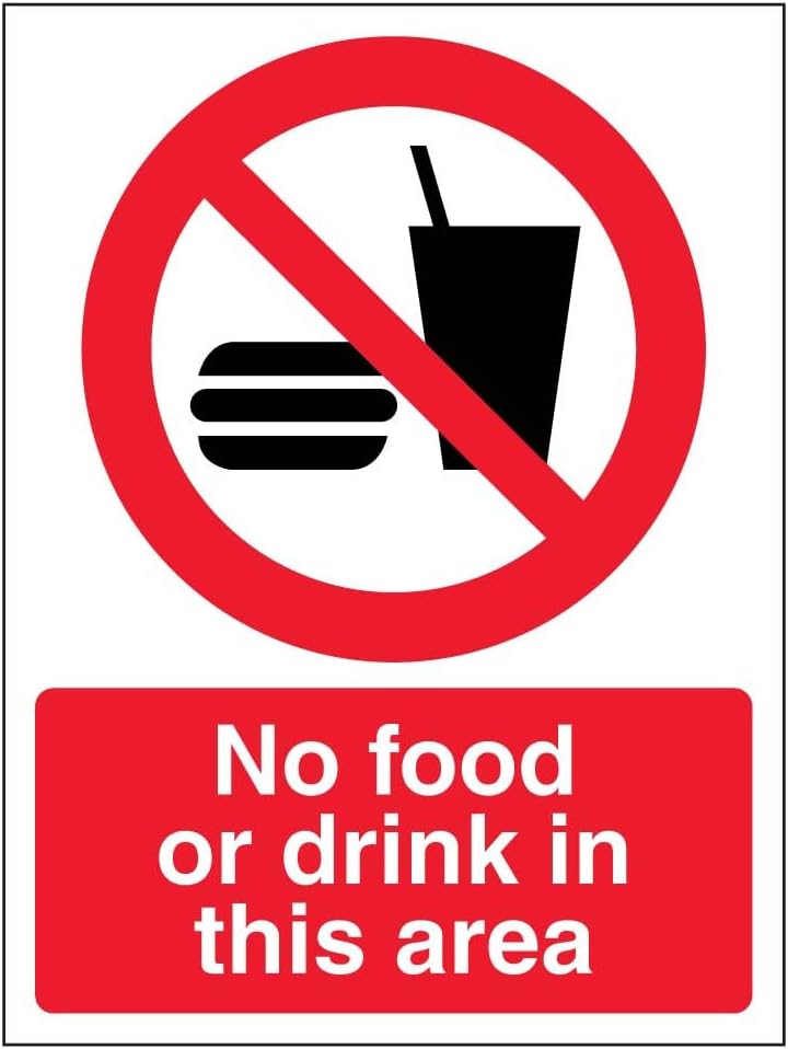 V Safety No Food Drink In This Area Sign - 150mm x 200mm - Self Adhesive Vinyl