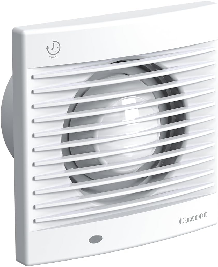 100mm Bathroom Extractor Fan with Timer, 130m³/h Quiet Bathroom Fan, Wall/Window Mounted Extractor Fan for Kitchen, Garage, Office, 12W, 34 dB, White