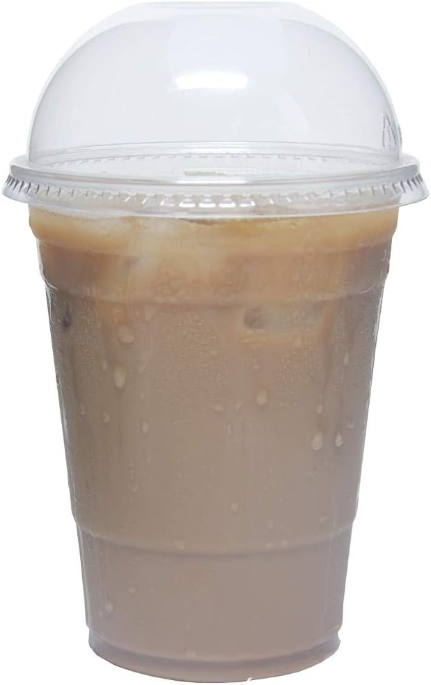 [16 oz.] Crystal Clear Plastic PET Cups with Straw Slot Lids, BPA-Free, Perfect for Iced Coffee, Smoothies, Tea, Boba - Recyclable (50, Cups with Dome Lids)