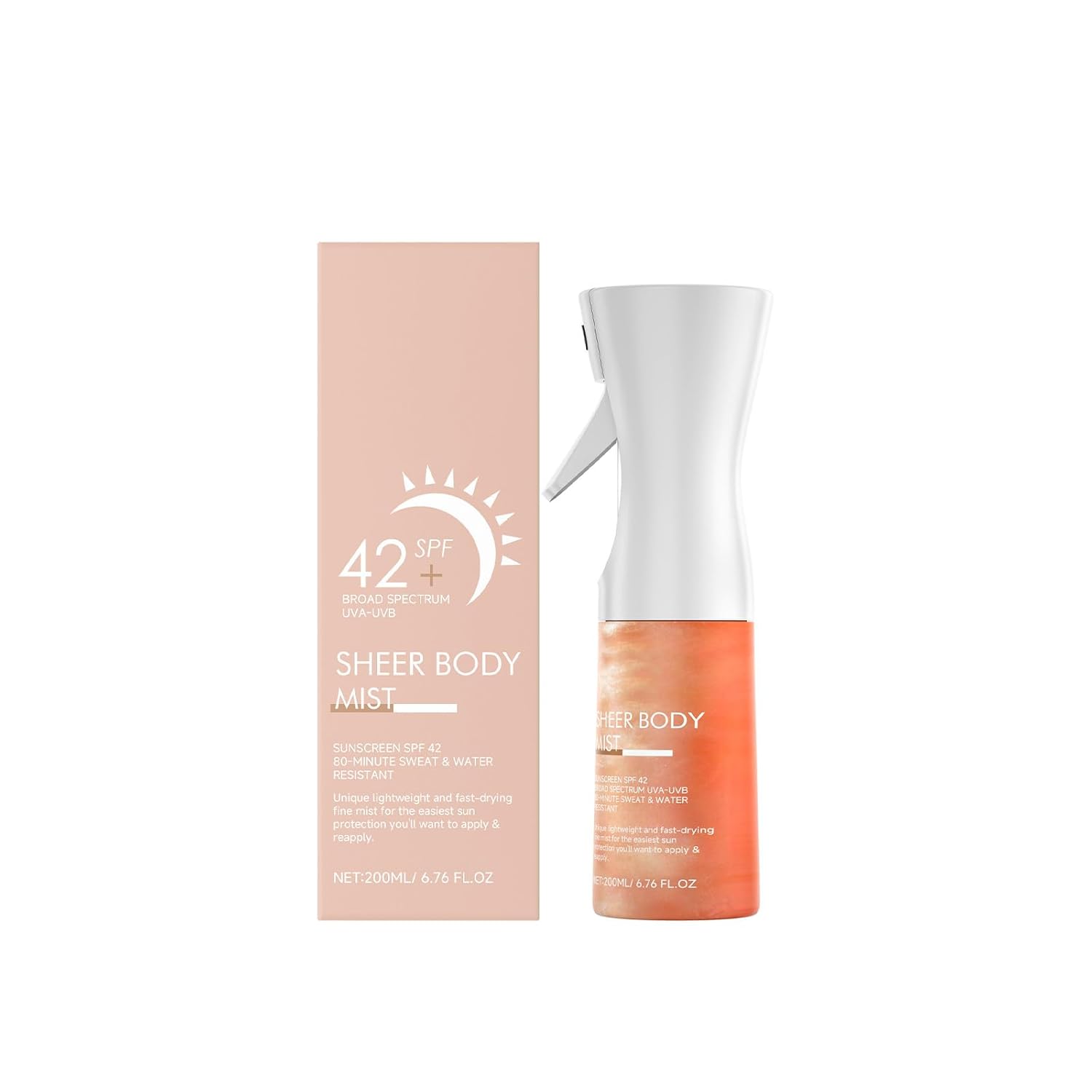 Sunglaze Sheer Body Mist Sunscreen Spf 42, Body Shimmer Spray, Hydrating Shimmer Body Mist Infused with Shimmering Body Oil, Lightweight, Fast-Absorbing, Waterproof, 6.76 Fl.Oz