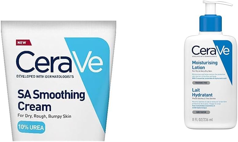 CeraVe SA Smoothing Cream for Rough and Bumpy Skin 177ml with Salicylic Acid and 3 Essential Ceramides & Moisturising Lotion, with hyaluronic acid and 3 essential ceramides (Packaging may vary) 236 ml