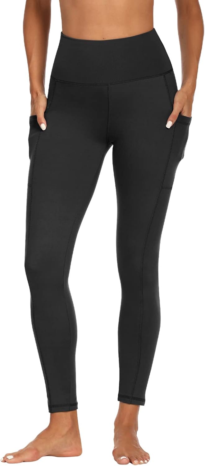 FOTOCITI Gym Leggings for Women with Pockets Black High Waisted Leggings Soft Elastic Opaque Tummy Control Slim Trousers Sports Workout Running Yoga Pants