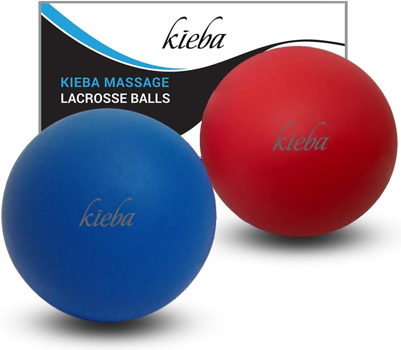 Massage Lacrosse Balls for Myofascial Release, Trigger Point Therapy, Muscle Knots, and Yoga Therapy. Set of 2 Firm Balls (Blue and Red)