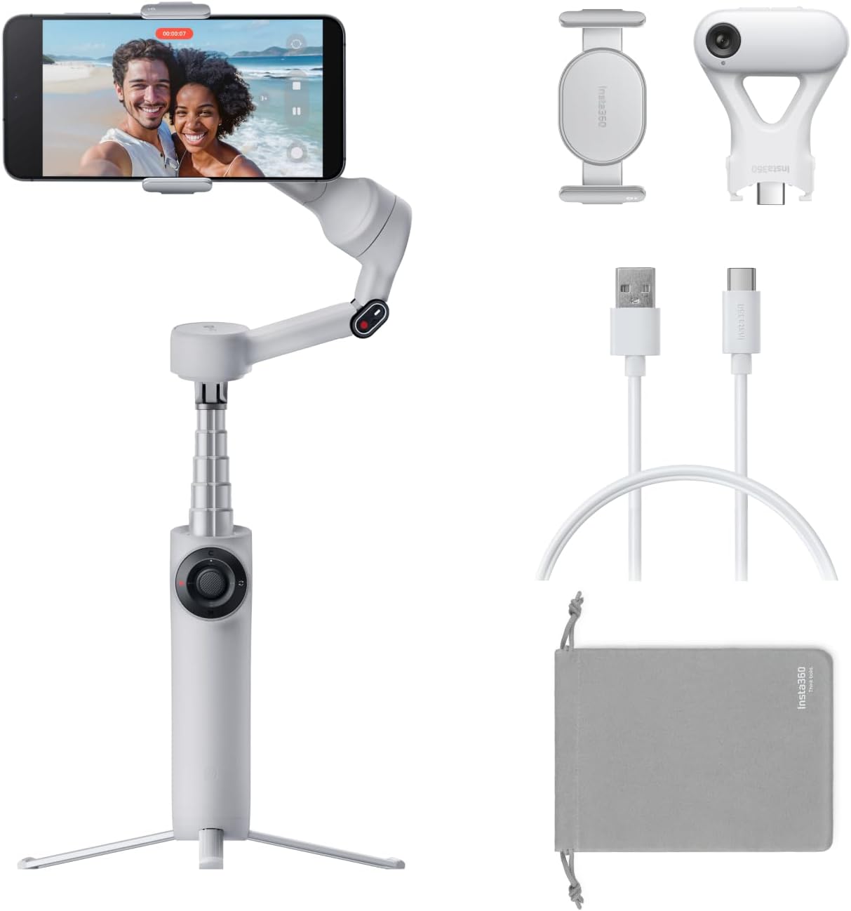 Insta360 Flow 2 AI Tracker Bundle Grey - Foldable Phone Gimbal, AI Tracking with Any App, Multi-Person Tracking, Built-in Tripod/Selfie Stick, Remote Control, iPhone/Android Stabilizer, Travel & Vlog