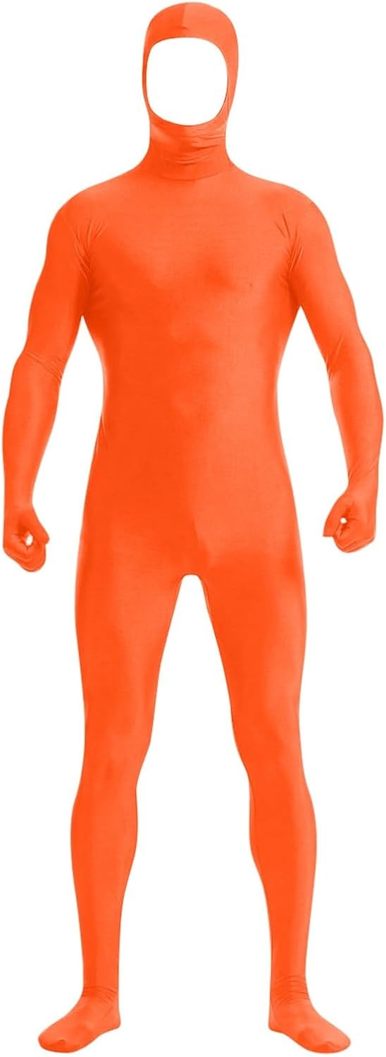 PAIDAXING Halloween Costumes Adults Women Men Zentai Suit Unisex Funny Open Face Full Body Suits Stretch Spandex Solid Color Unitard Cosplay Party Performance Outfits