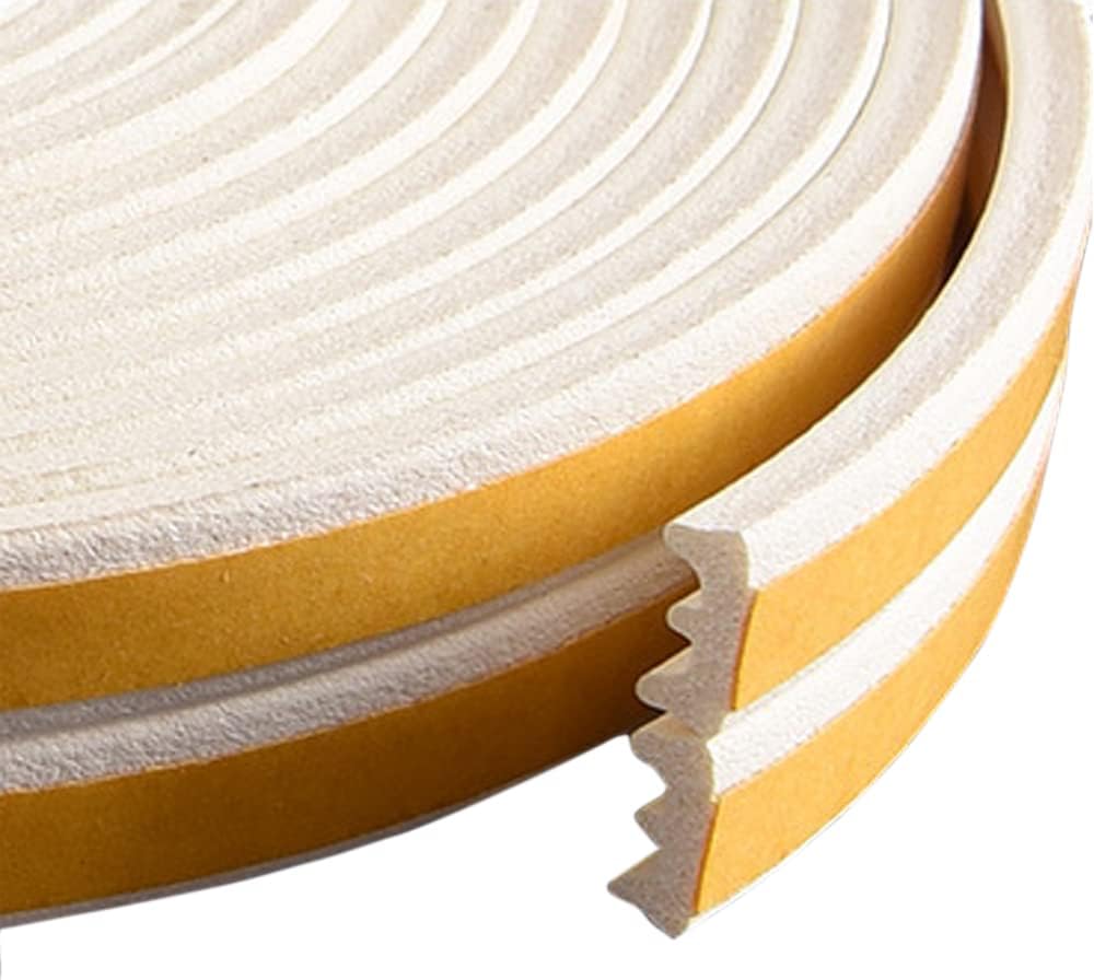 Weather Stripping Tape, Doors Windows Draught Excluder Self-Adhesive Anti-Collision Rubber E Type Foam Sealing Tape, Rubber Sound Insulation for Door Window Draught Stopper (White E-9 x 4-10 m)