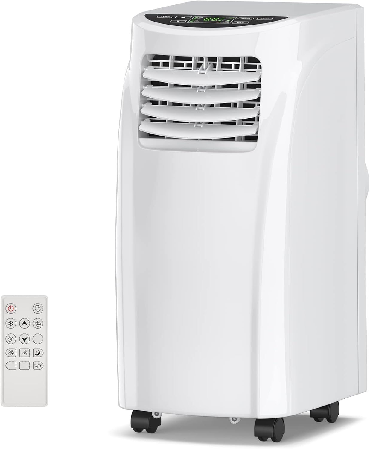 COSTWAY EP24619US 8000 BTU Air Conditioner Unit spaces up to 230 Sq.Ft with Remote Control Dehumidifier Function Window Wall Mount, 4 Caster Wheel, Sleep Mode and, White