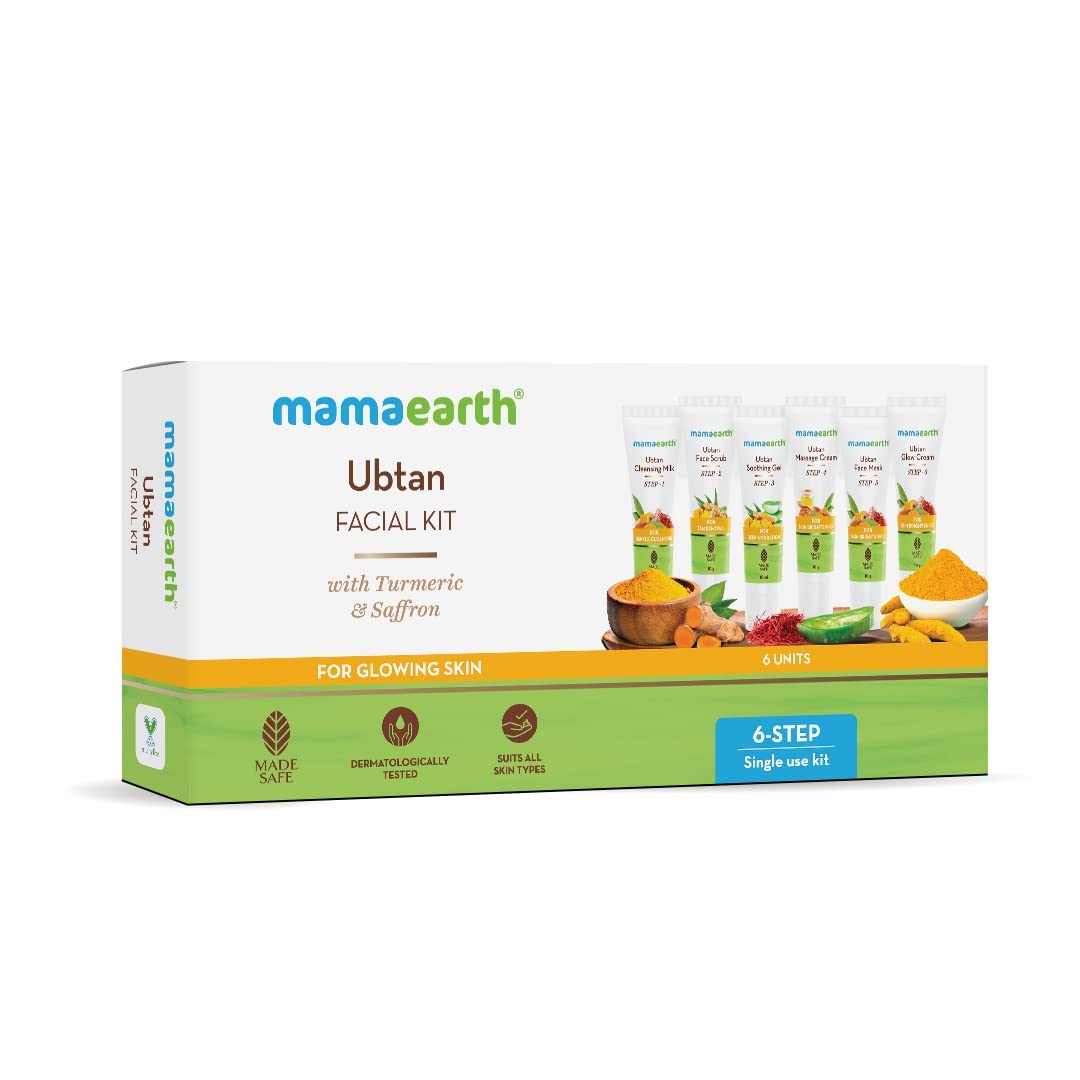 Mamaearth Ubtan Single Use Facial Kit | Includes Cleanser, Scrub, Gel, Massage Creams & Face Pack | Turmeric & Saffron Infused | 2.12 Oz/60g