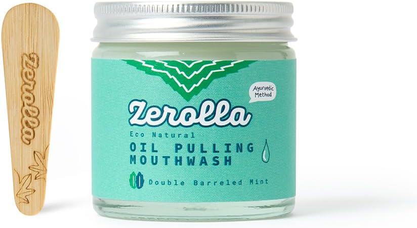 Zerolla Eco Natural Coconut Oil Pulling Mouthwash 60ml Double Mint | Ayurvedic Detox Method | Fresh Breath & Whiter Teeth | with Organic Coconut, Sesame & Essential Oils | Zero Waste & Plastic-Free